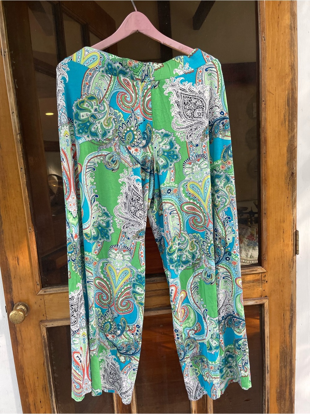 Ralph Lauren Womens Green & Teal Paisley Wide-Leg Pants